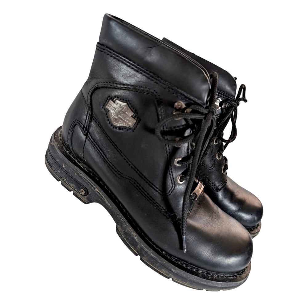 HARLEY DAVIDSON! BLACK GENUINE LEATHER CLASSIC BIKER BOOTS, HEAVY DUTY! SZ 8.5M
